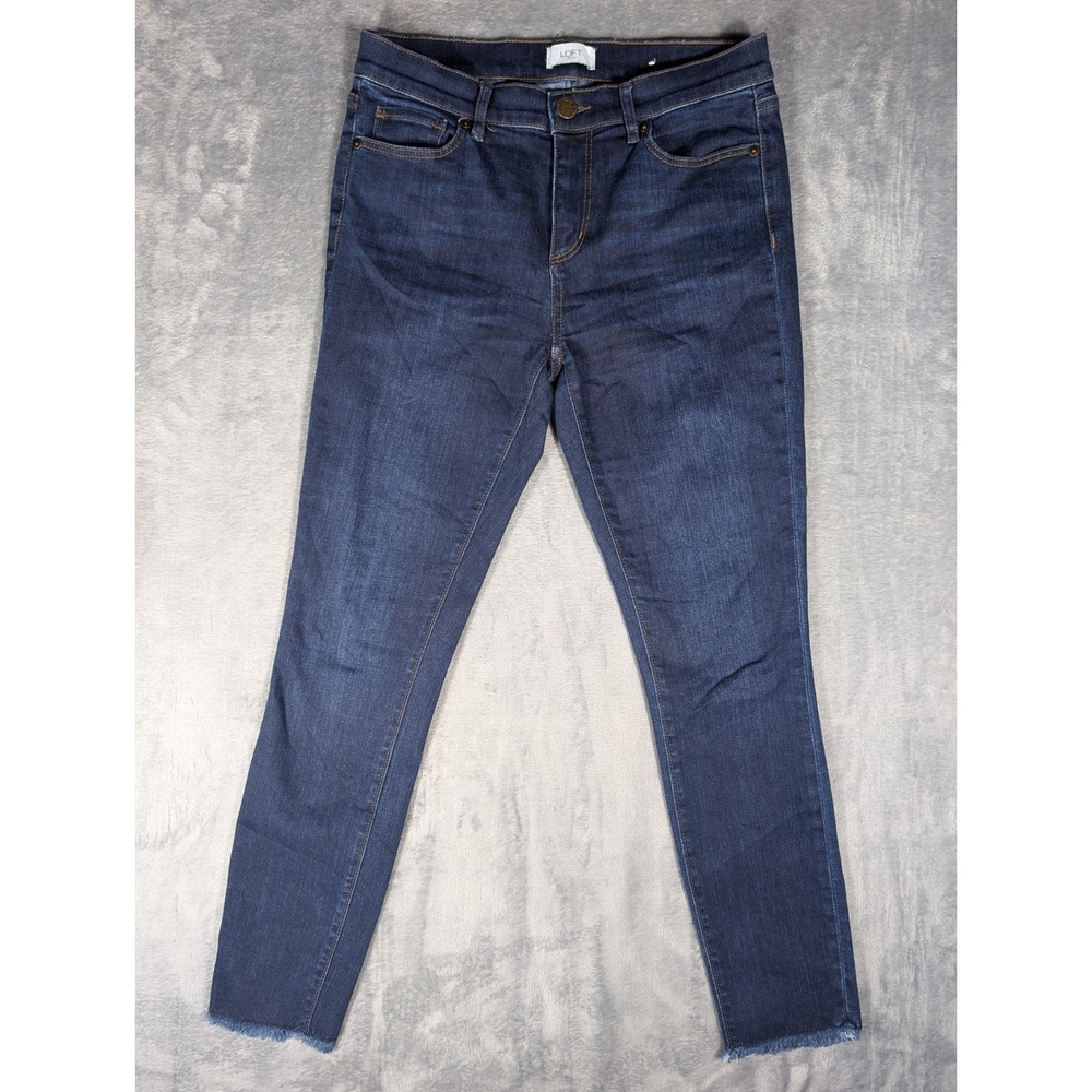 Loft Outlet Womens Skinny Jeans Dark Wash Raw Frayed Hem Size 4 Slim Denim Pants